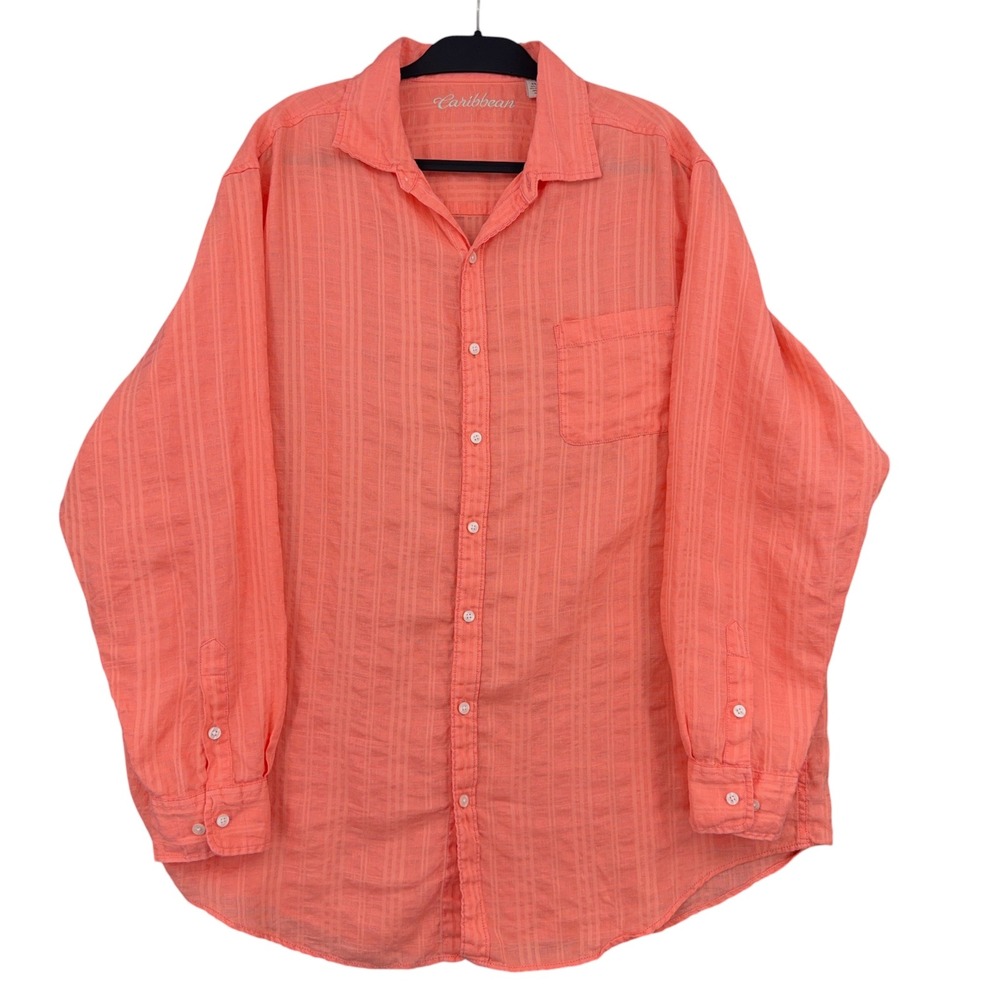 Caribbean Button Down Shirt Mens XLT Linen Cotton Coral
